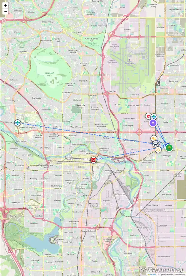 Daily accessibility map for 4623 MARYVALE DR NE, Calgary showing nearby schools, grocery stores, parks, LRT stations and nearby amenities