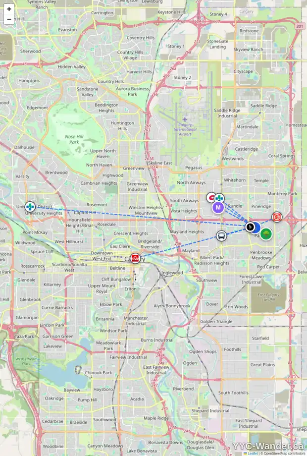 Daily accessibility map for 119 MANORA DR NE, Calgary showing nearby schools, grocery stores, parks, LRT stations and nearby amenities