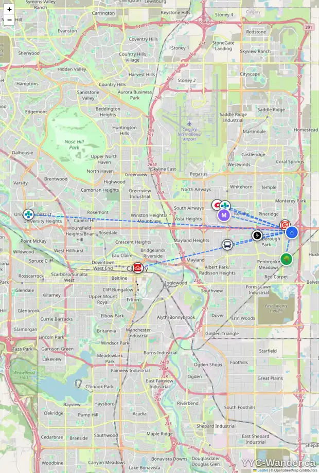 Daily accessibility map for 67 ABINGDON WY NE, Calgary showing nearby schools, grocery stores, parks, LRT stations and nearby amenities