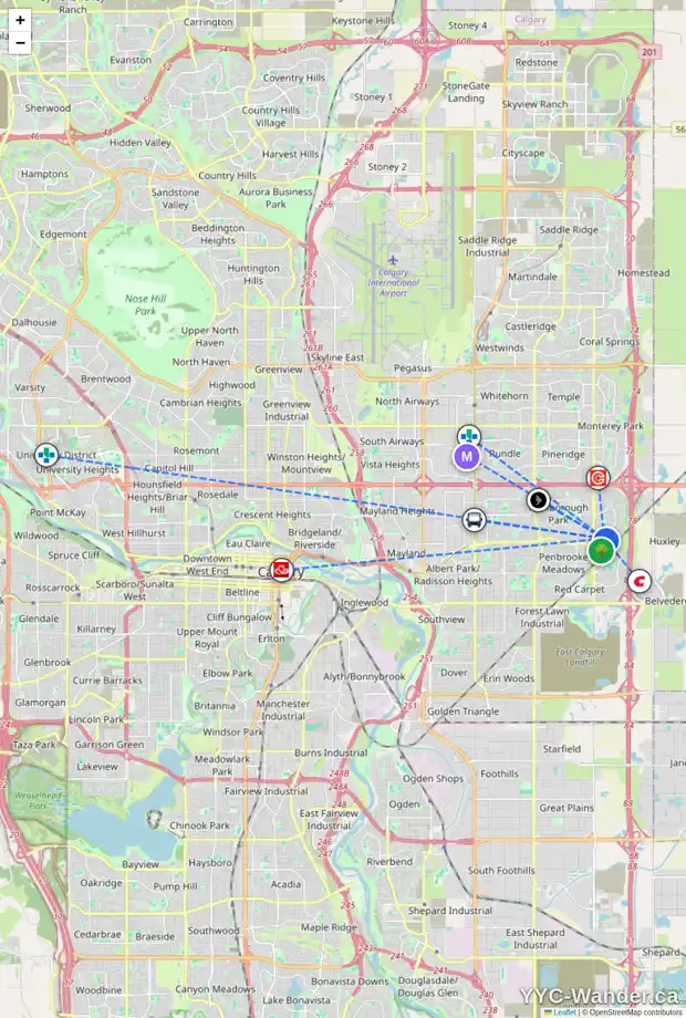 Daily accessibility map for 1194 ABBEYDALE DR NE, Calgary showing nearby schools, grocery stores, parks, LRT stations and nearby amenities