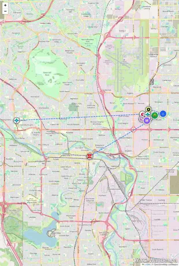 Daily accessibility map for 911 RUNDLESIDE DR NE, Calgary showing nearby schools, grocery stores, parks, LRT stations and nearby amenities