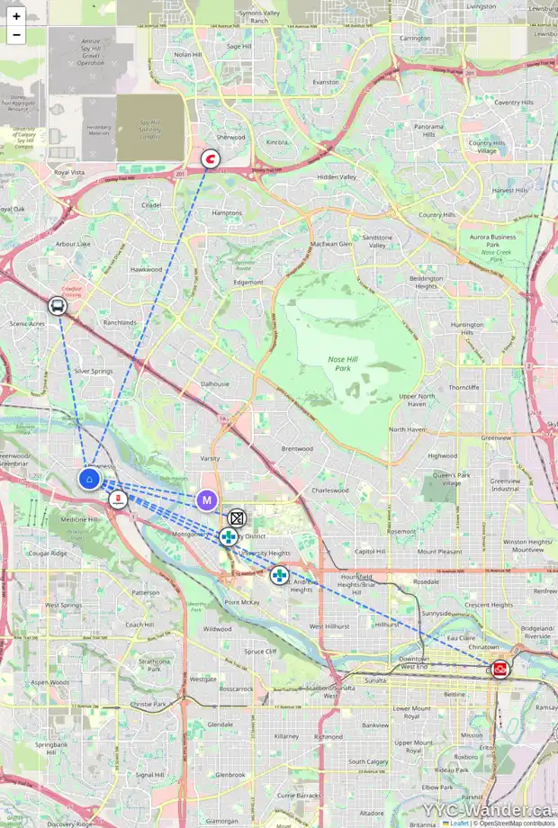Daily accessibility map for 3912 76 ST NW, Calgary showing nearby schools, grocery stores, parks, LRT stations and nearby amenities