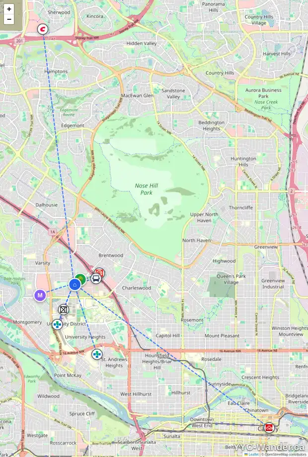 Daily accessibility map for 14 VARSVILLE PL NW, Calgary showing nearby schools, grocery stores, parks, LRT stations and nearby amenities