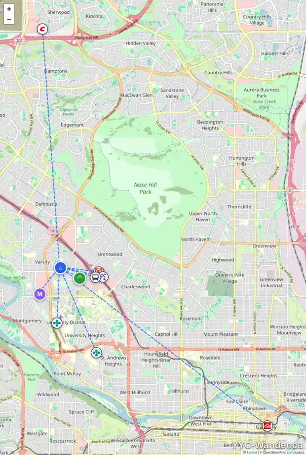 Daily accessibility map for 4227 VAUXHALL CR NW, Calgary showing nearby schools, grocery stores, parks, LRT stations and nearby amenities