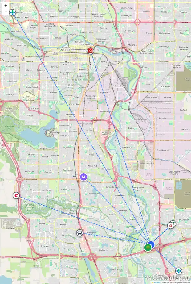 Daily accessibility map for 16 MCKINLEY RD SE, Calgary showing nearby schools, grocery stores, parks, LRT stations and nearby amenities