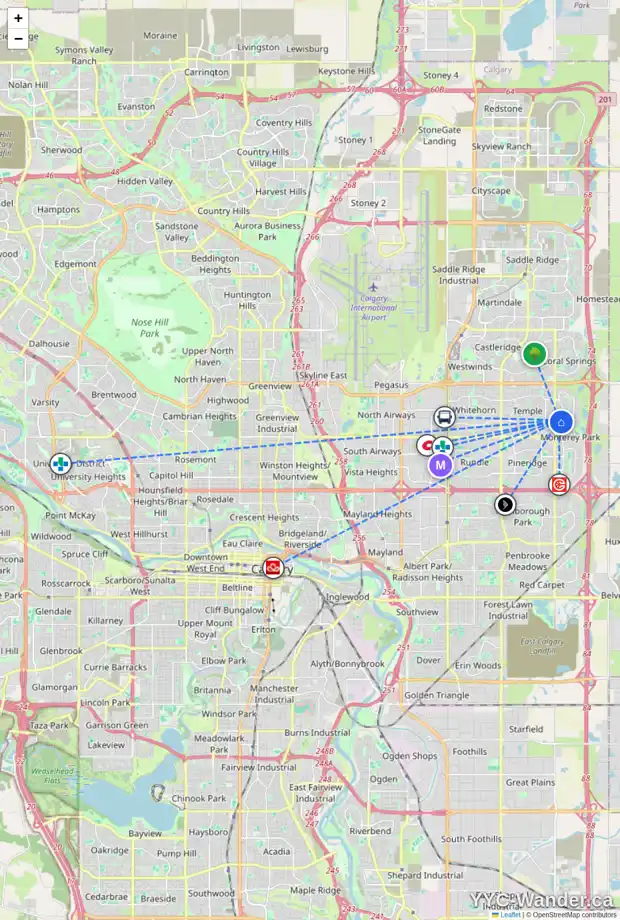 Daily accessibility map for 48 COSTA MESA PL NE, Calgary showing nearby schools, grocery stores, parks, LRT stations and nearby amenities