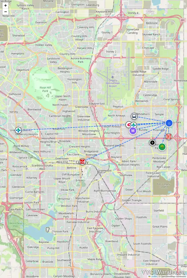Daily accessibility map for 24 DEL MONICA VI NE, Calgary showing nearby schools, grocery stores, parks, LRT stations and nearby amenities