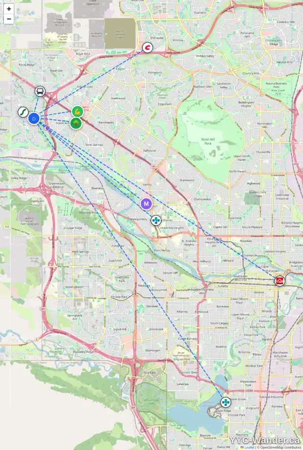 Daily accessibility map for 163 TUSCANY HILLS RD NW, Calgary showing nearby schools, grocery stores, parks, LRT stations and nearby amenities