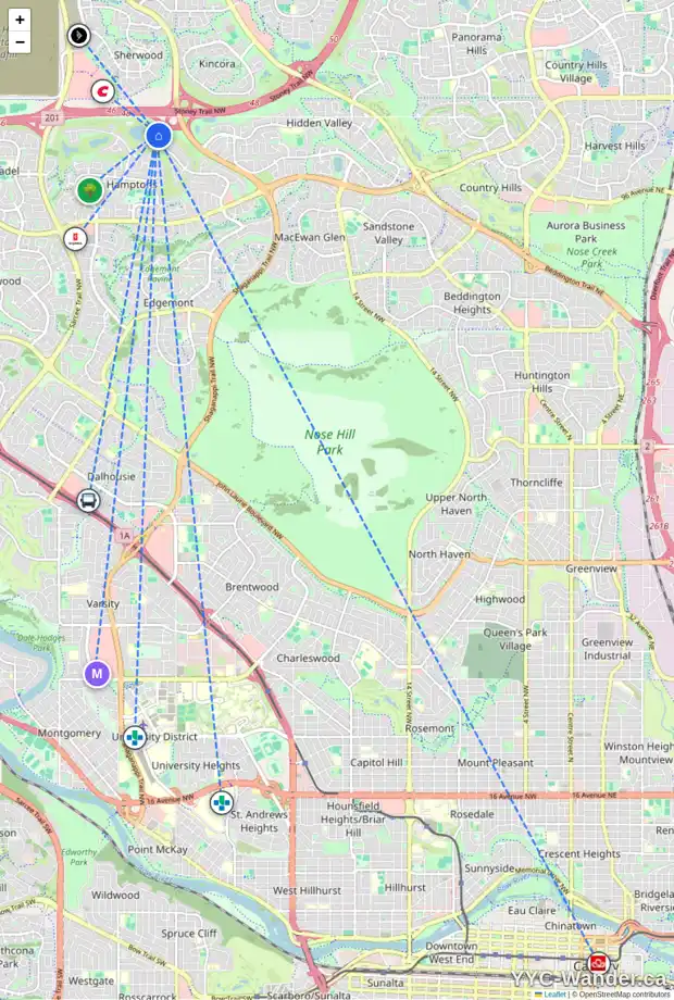 Daily accessibility map for 66 HAMPTONS BA NW, Calgary showing nearby schools, grocery stores, parks, LRT stations and nearby amenities