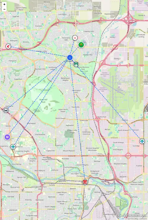Daily accessibility map for 7 COUNTRY HILLS VW NW, Calgary showing nearby schools, grocery stores, parks, LRT stations and nearby amenities