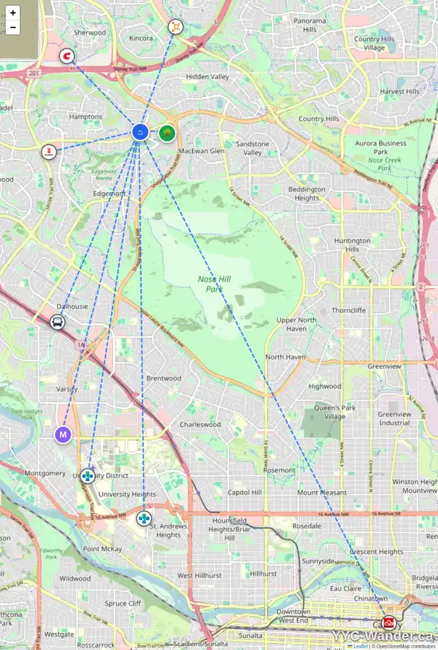 Daily accessibility map for 60 HAMPSTEAD PT NW, Calgary showing nearby schools, grocery stores, parks, LRT stations and nearby amenities
