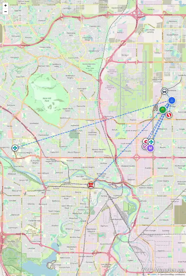 Daily accessibility map for 65 MARTINVIEW CR NE, Calgary showing nearby schools, grocery stores, parks, LRT stations and nearby amenities