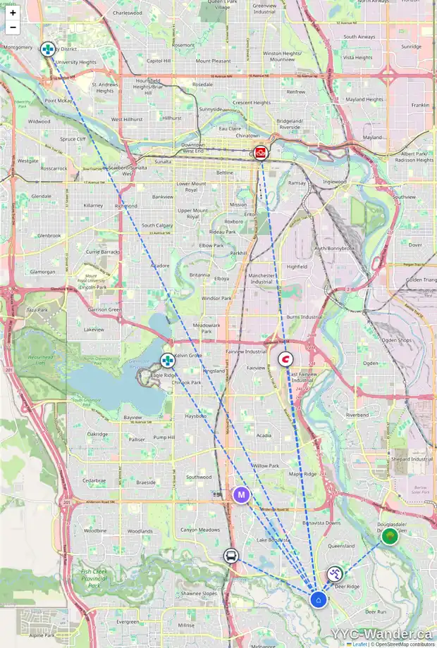 Daily accessibility map for 316 PARKLAND WY SE, Calgary showing nearby schools, grocery stores, parks, LRT stations and nearby amenities