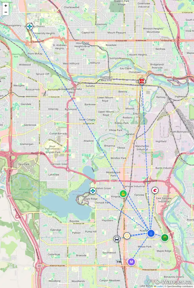 Daily accessibility map for 611 AVERY PL SE, Calgary showing nearby schools, grocery stores, parks, LRT stations and nearby amenities