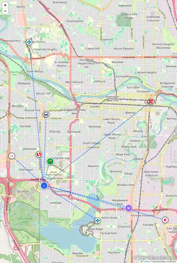 Daily accessibility map for 5320 LA SALLE CR SW, Calgary showing nearby schools, grocery stores, parks, LRT stations and nearby amenities