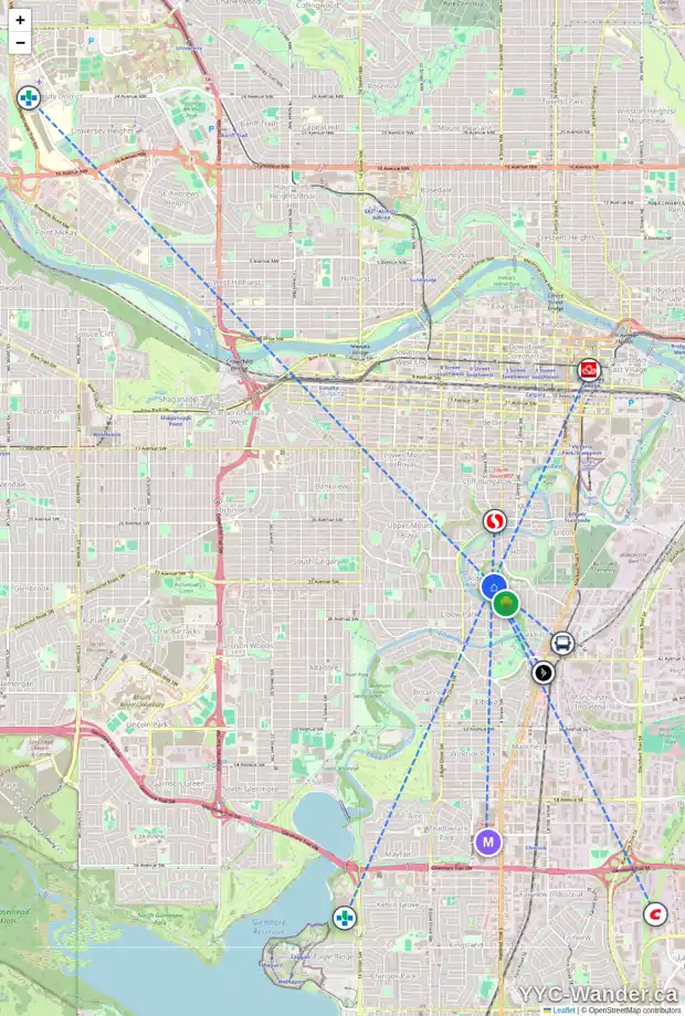 Daily accessibility map for 503 3339 RIDEAU PL SW, Calgary showing nearby schools, grocery stores, parks, LRT stations and nearby amenities
