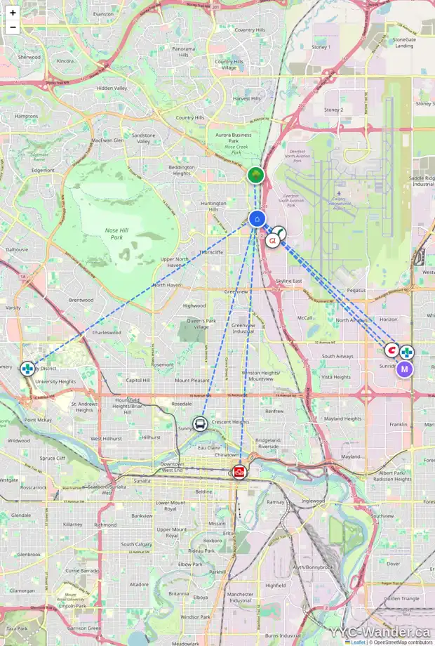 Daily accessibility map for 53 HUNTERHORN CR NE, Calgary showing nearby schools, grocery stores, parks, LRT stations and nearby amenities