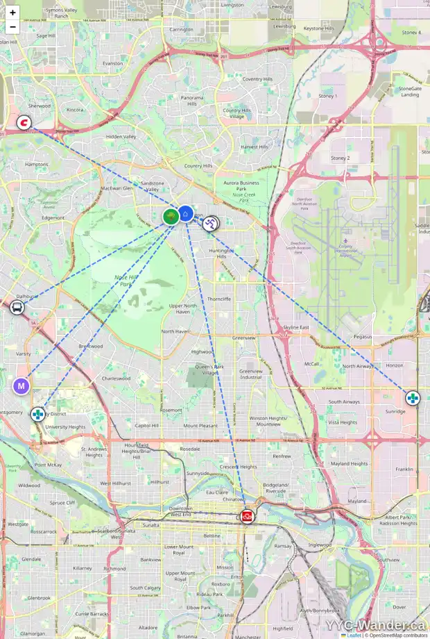 Daily accessibility map for 16 BERWICK CL NW, Calgary showing nearby schools, grocery stores, parks, LRT stations and nearby amenities