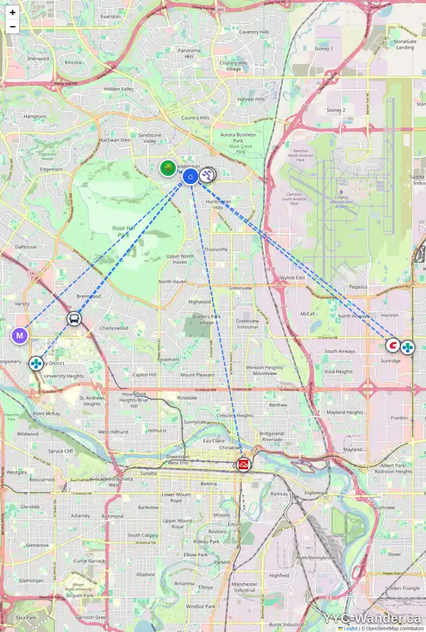 Daily accessibility map for 8310 BERKLEY RD NW, Calgary showing nearby schools, grocery stores, parks, LRT stations and nearby amenities