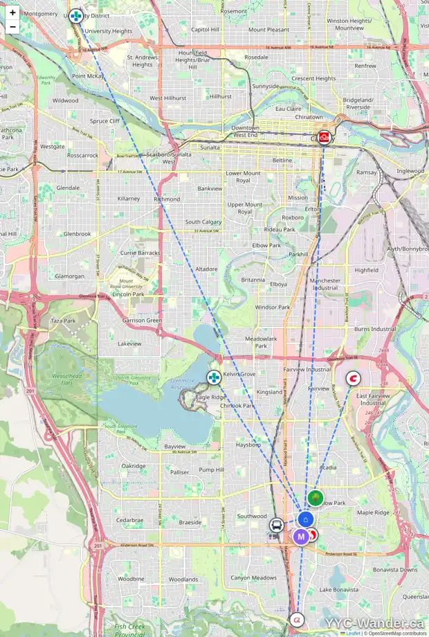 Daily accessibility map for 311 WILLOW RIDGE PL SE, Calgary showing nearby schools, grocery stores, parks, LRT stations and nearby amenities