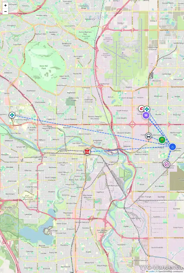 Daily accessibility map for 432 PENWORTH RI SE, Calgary showing nearby schools, grocery stores, parks, LRT stations and nearby amenities