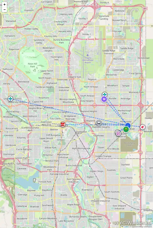 Daily accessibility map for 6203 PENBROOKE DR SE, Calgary showing nearby schools, grocery stores, parks, LRT stations and nearby amenities