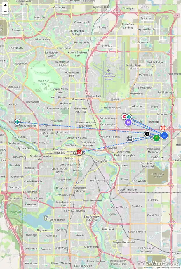Daily accessibility map for 217 ABOYNE PL NE, Calgary showing nearby schools, grocery stores, parks, LRT stations and nearby amenities