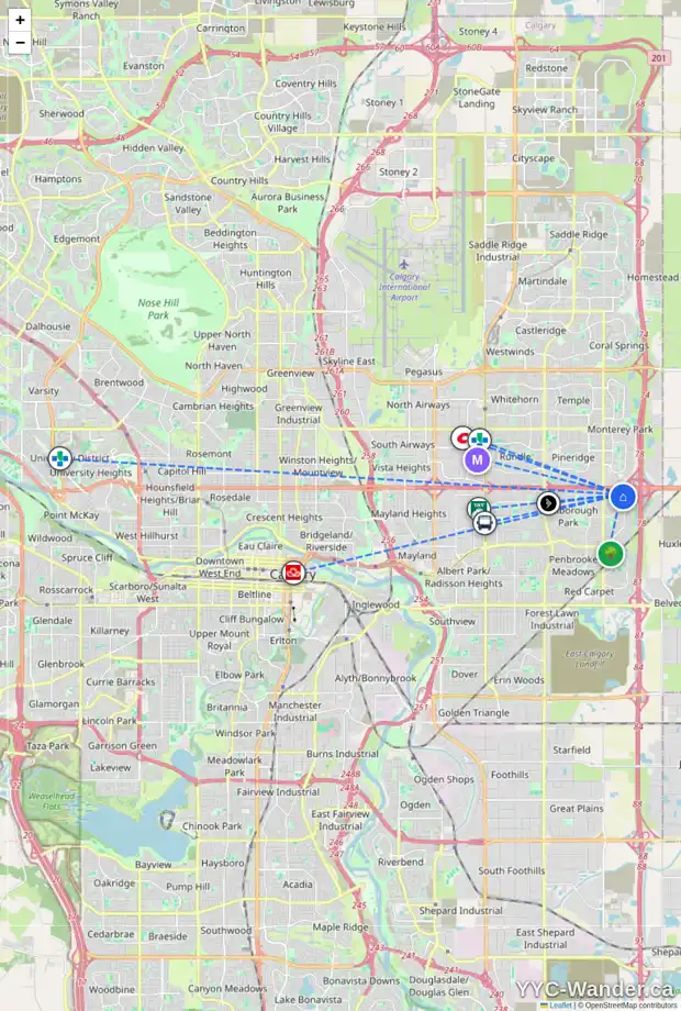 Daily accessibility map for 71 ABINGDON WY NE, Calgary showing nearby schools, grocery stores, parks, LRT stations and nearby amenities