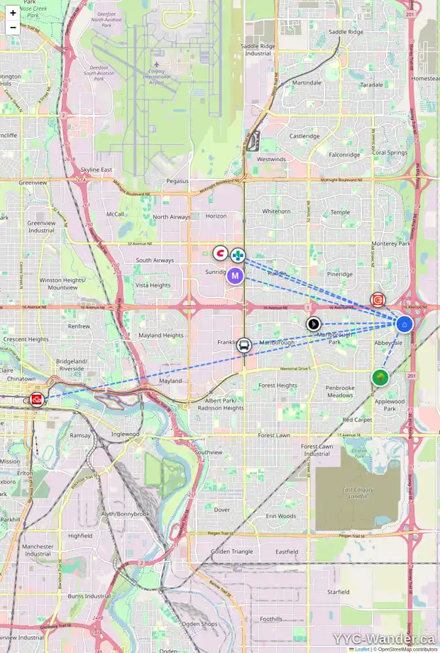 Daily accessibility map for 127 ABINGDON PL NE, Calgary showing nearby schools, grocery stores, parks, LRT stations and nearby amenities