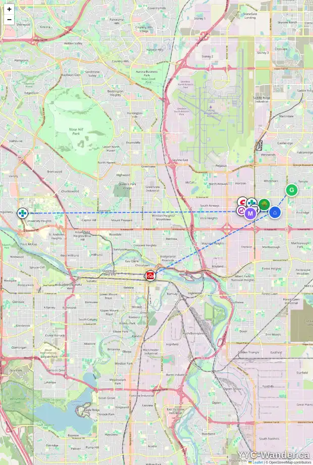 Daily accessibility map for 228 RUNDLEHILL DR NE, Calgary showing nearby schools, grocery stores, parks, LRT stations and nearby amenities