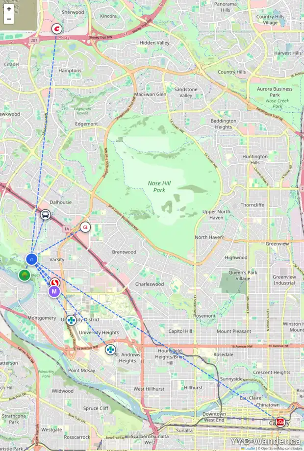 Daily accessibility map for 4139 VARSITY RD NW, Calgary showing nearby schools, grocery stores, parks, LRT stations and nearby amenities