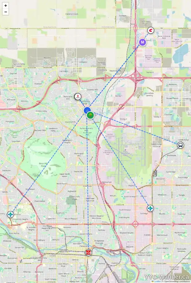 Daily accessibility map for 196 HARVEST OAK WY NE, Calgary showing nearby schools, grocery stores, parks, LRT stations and nearby amenities