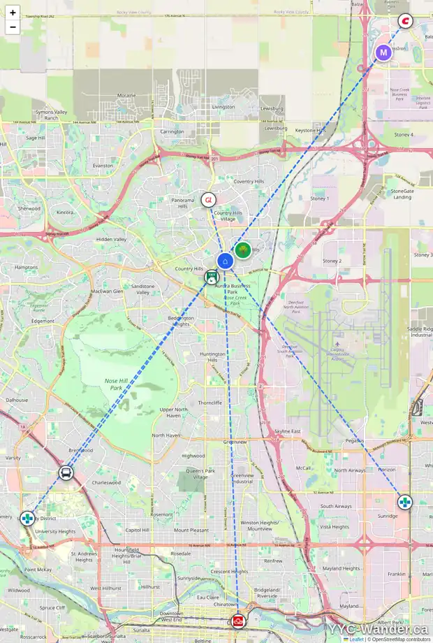Daily accessibility map for 157 HARVEST GOLD HT NE, Calgary showing nearby schools, grocery stores, parks, LRT stations and nearby amenities