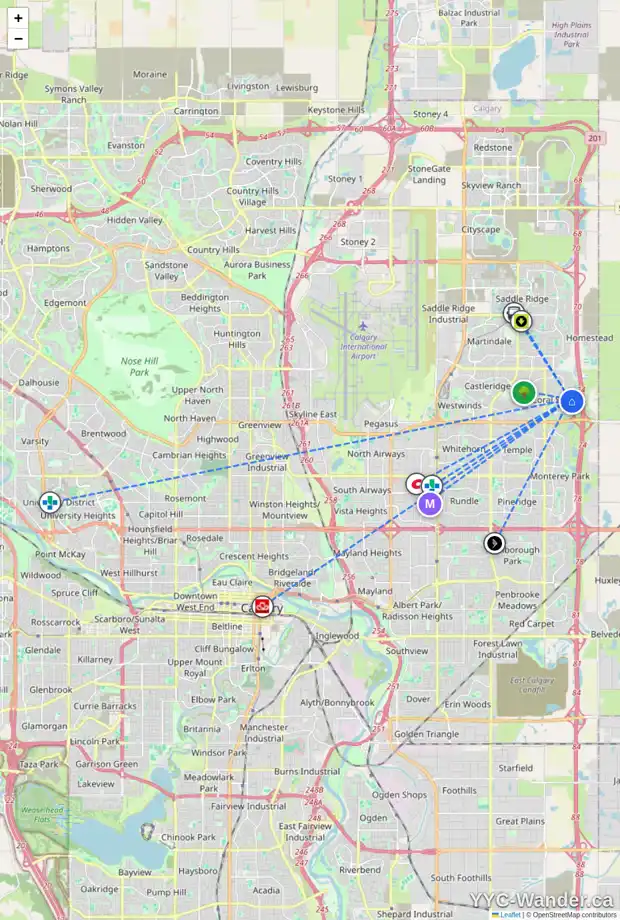 Daily accessibility map for 409 CORAL SPRINGS PL NE, Calgary showing nearby schools, grocery stores, parks, LRT stations and nearby amenities