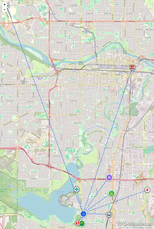 Daily accessibility map for 206 HAYSBORO CR SW, Calgary showing nearby schools, grocery stores, parks, LRT stations and nearby amenities