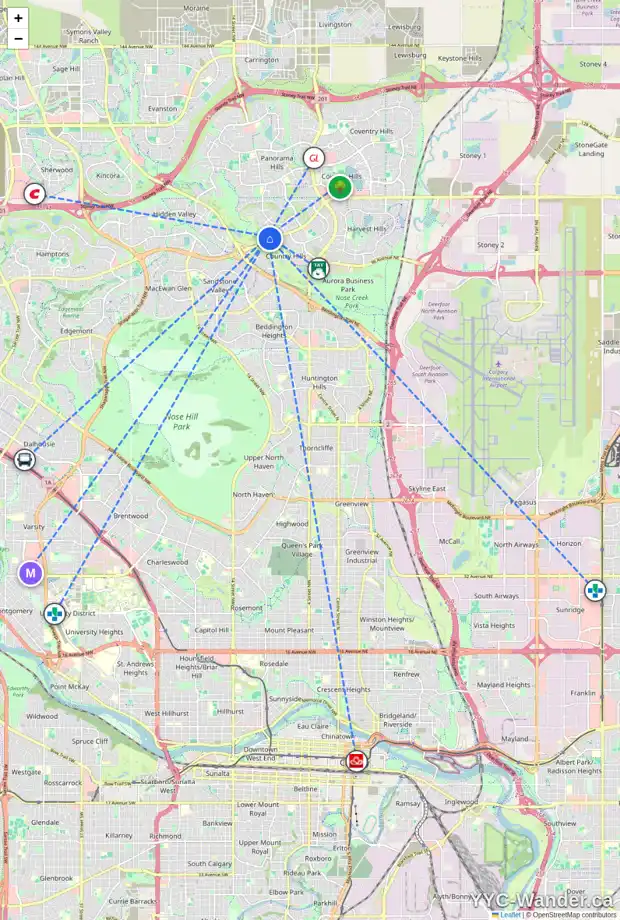 Daily accessibility map for 93 PANORAMA HILLS GV NW, Calgary showing nearby schools, grocery stores, parks, LRT stations and nearby amenities