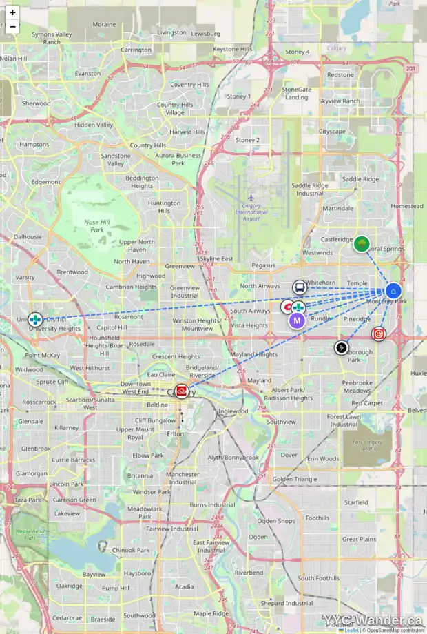 Daily accessibility map for 135 ANAHEIM CR NE, Calgary showing nearby schools, grocery stores, parks, LRT stations and nearby amenities