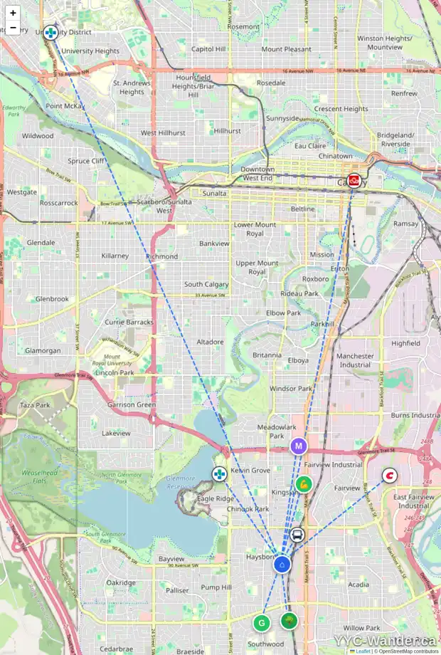 Daily accessibility map for 70 HOGARTH CR SW, Calgary showing nearby schools, grocery stores, parks, LRT stations and nearby amenities