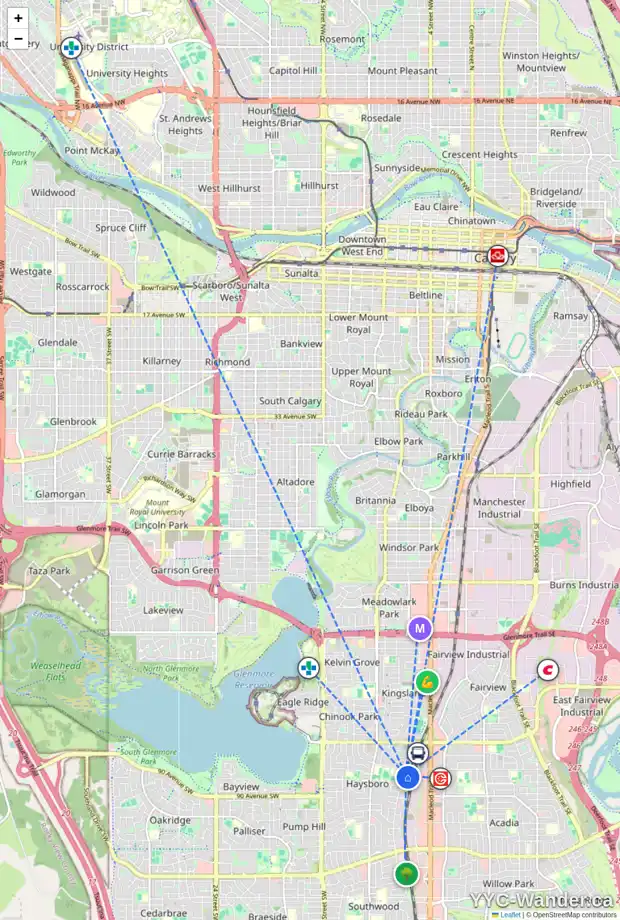 Daily accessibility map for 6 HAULTAIN PL SW, Calgary showing nearby schools, grocery stores, parks, LRT stations and nearby amenities