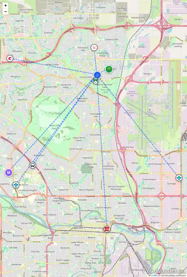 Daily accessibility map for 1117 COUNTRY HILLS CI NW, Calgary showing nearby schools, grocery stores, parks, LRT stations and nearby amenities