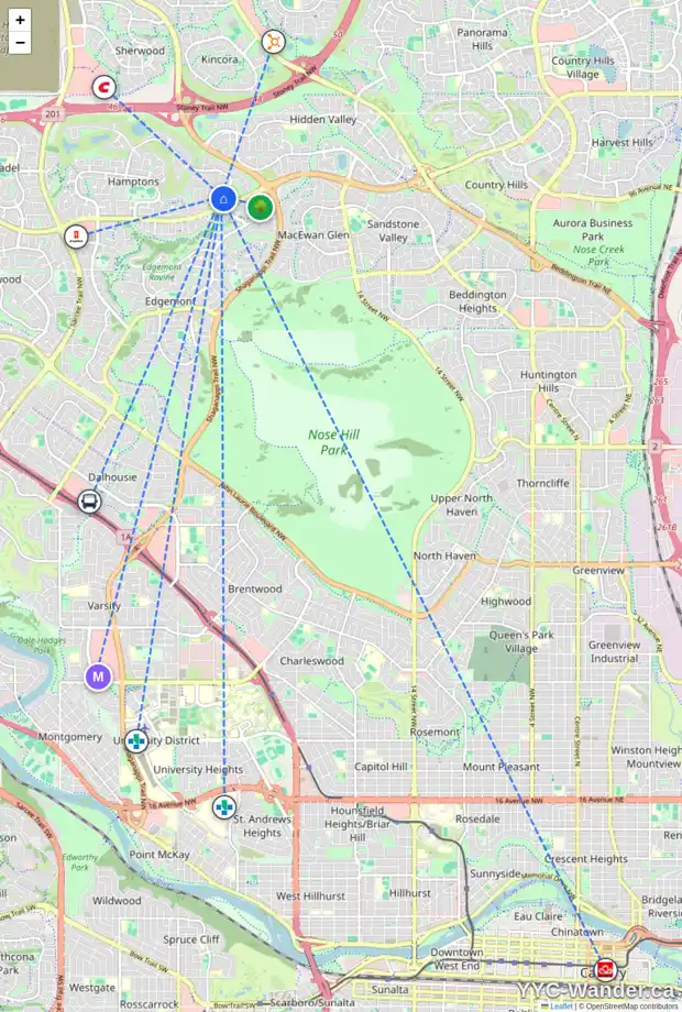 Daily accessibility map for 5 HAMPSTEAD RD NW, Calgary showing nearby schools, grocery stores, parks, LRT stations and nearby amenities