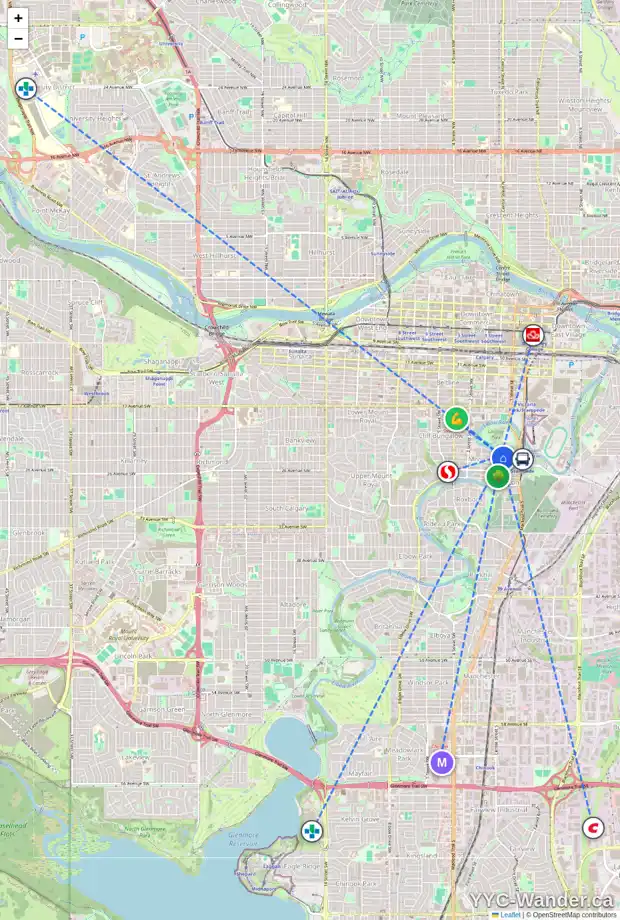 Daily accessibility map for 2345 ERLTON ST SW, Calgary showing nearby schools, grocery stores, parks, LRT stations and nearby amenities