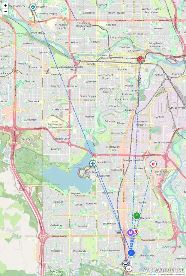 Daily accessibility map for 124 LAKE FRASER PL SE, Calgary showing nearby schools, grocery stores, parks, LRT stations and nearby amenities