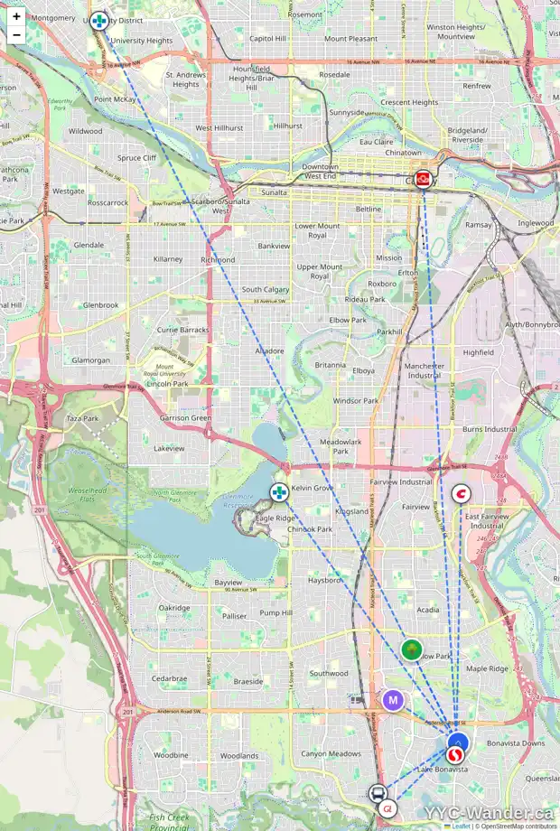 Daily accessibility map for 12164 LAKE WATERTON CR SE, Calgary showing nearby schools, grocery stores, parks, LRT stations and nearby amenities