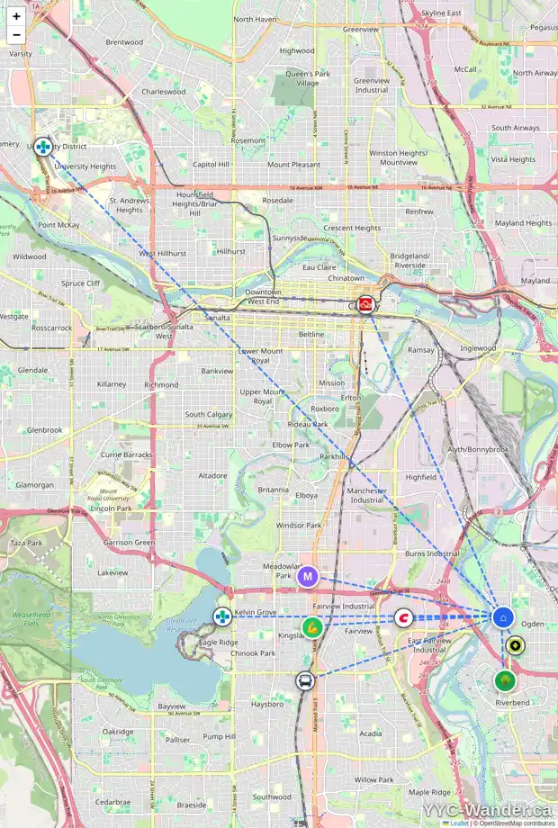 Daily accessibility map for 311 LYNNOVER PL SE, Calgary showing nearby schools, grocery stores, parks, LRT stations and nearby amenities