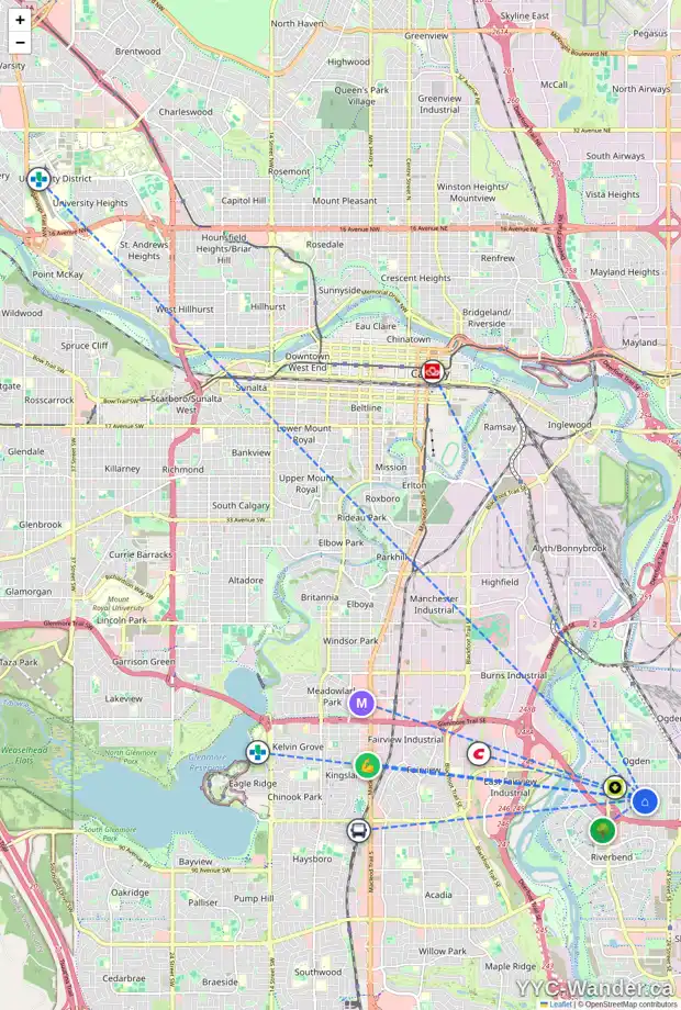 Daily accessibility map for 7813 21A ST SE, Calgary showing nearby schools, grocery stores, parks, LRT stations and nearby amenities