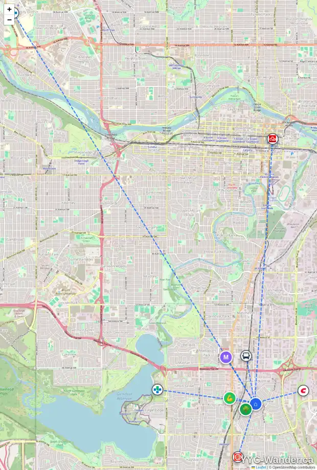 Daily accessibility map for 11 FAIRVIEW CR SE, Calgary showing nearby schools, grocery stores, parks, LRT stations and nearby amenities