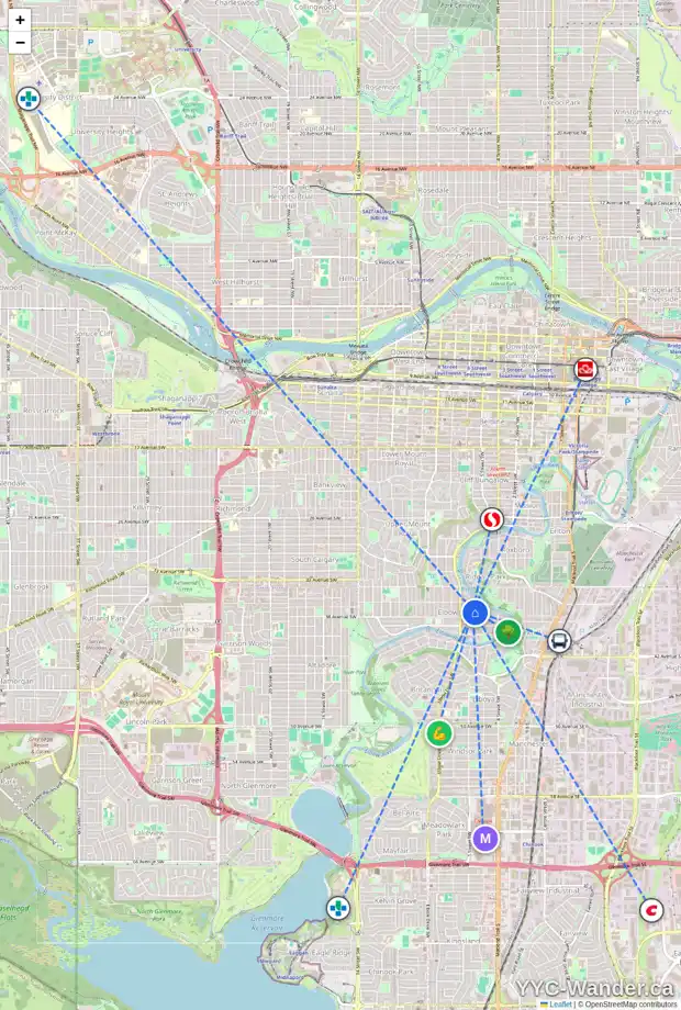Daily accessibility map for 329 37 AV SW, Calgary showing nearby schools, grocery stores, parks, LRT stations and nearby amenities