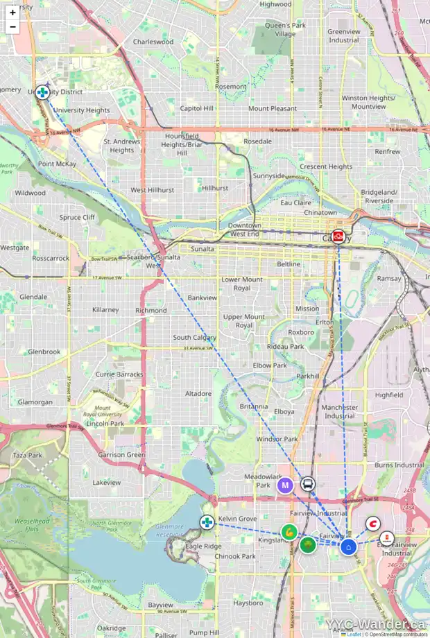 Daily accessibility map for 114 FYFFE RD SE, Calgary showing nearby schools, grocery stores, parks, LRT stations and nearby amenities