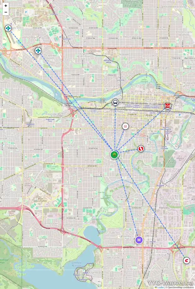 Daily accessibility map for 1106 TALON AV SW, Calgary showing nearby schools, grocery stores, parks, LRT stations and nearby amenities
